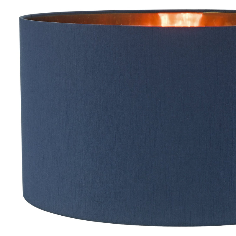 Load image into Gallery viewer, Dar Lighting TIM6523 Timon Faux Silk Easy Fit Drum Pendant Shade Navy Blue/Copper 40cm - 35447
