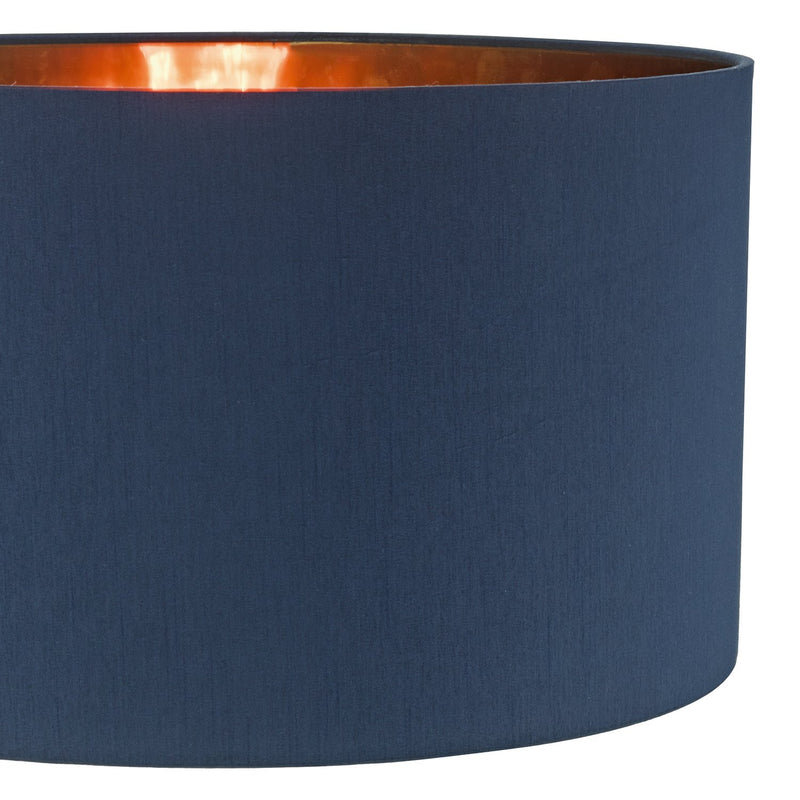 Load image into Gallery viewer, Dar Lighting TIM6523 Timon Faux Silk Easy Fit Drum Pendant Shade Navy Blue/Copper 40cm - 35447
