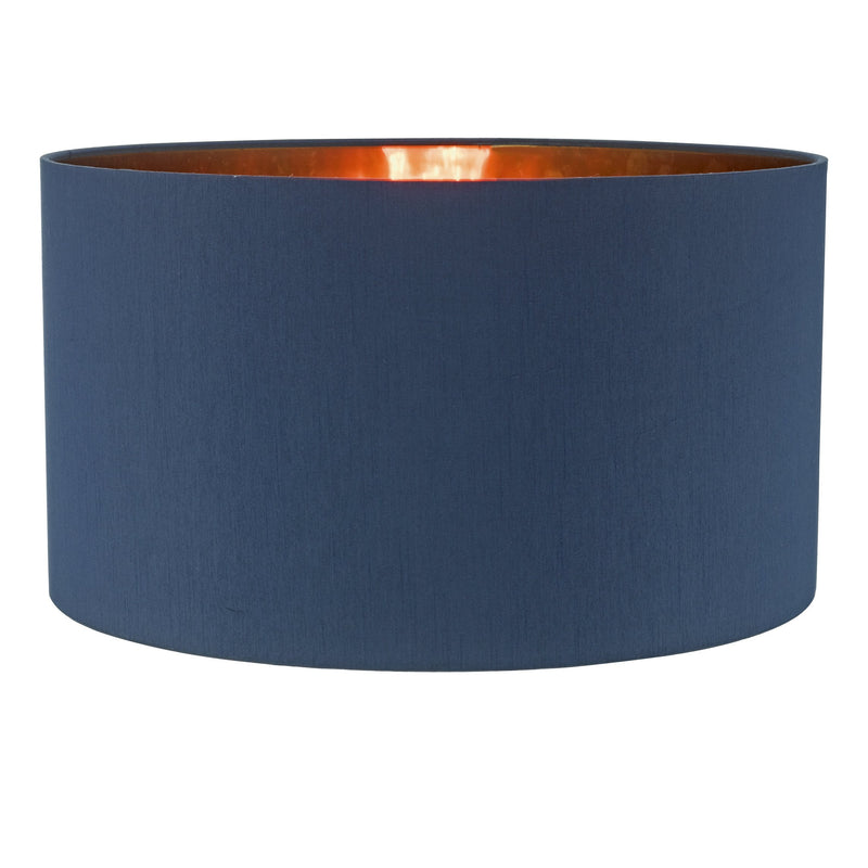 Load image into Gallery viewer, Dar Lighting TIM6523 Timon Faux Silk Easy Fit Drum Pendant Shade Navy Blue/Copper 40cm - 35447
