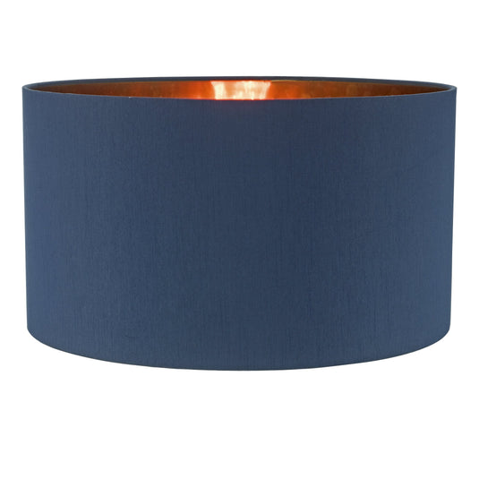 Dar Lighting TIM6523 Timon Faux Silk Easy Fit Drum Pendant Shade Navy Blue/Copper 40cm - 35447