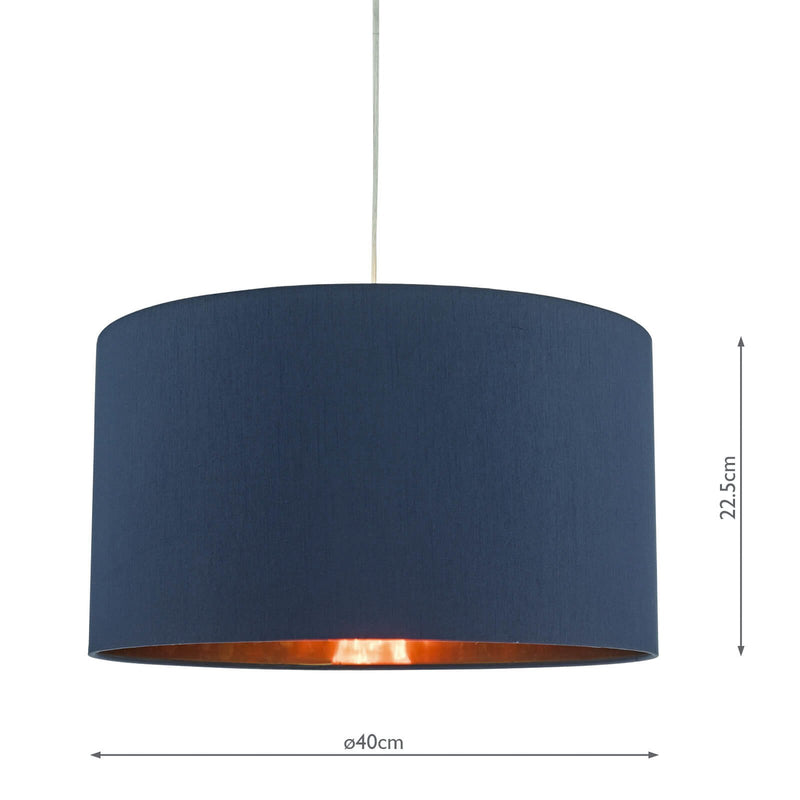 Load image into Gallery viewer, Dar Lighting TIM6523 Timon Faux Silk Easy Fit Drum Pendant Shade Navy Blue/Copper 40cm - 35447
