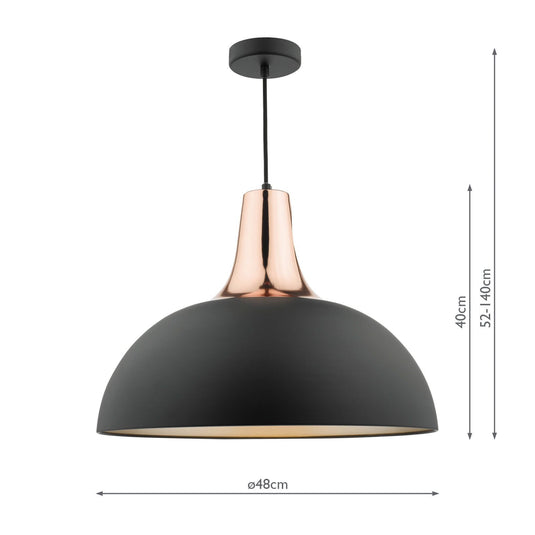 Dar Lighting TOR0154 Toronto Pendant Matt Black & Copper - 35450