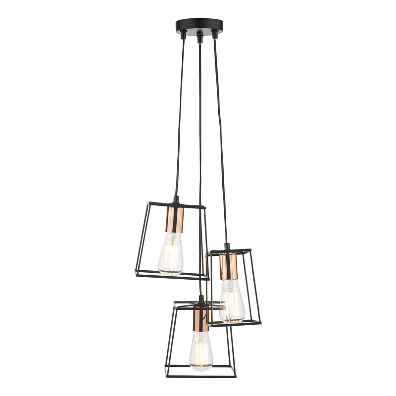 Load image into Gallery viewer, Dar Lighting TOW0322 Tower 3 Light Cluster Pendant Black &amp; Copper - 35451
