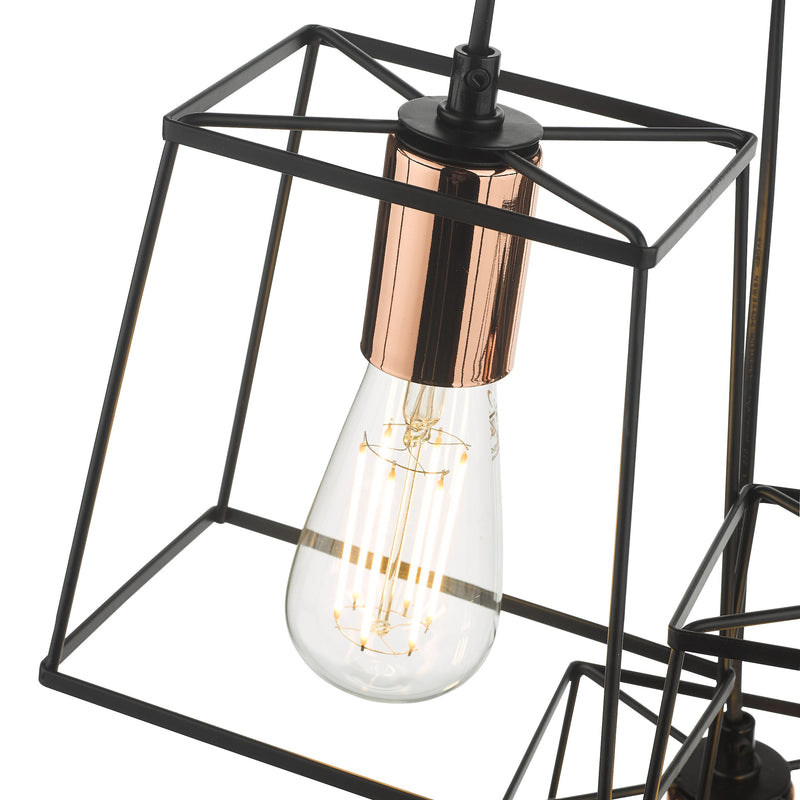 Load image into Gallery viewer, Dar Lighting TOW0322 Tower 3 Light Cluster Pendant Black &amp; Copper - 35451
