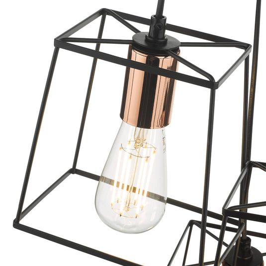 Dar Lighting TOW0322 Tower 3 Light Cluster Pendant Black & Copper - 35451