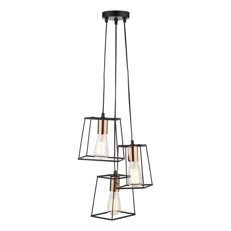 Load image into Gallery viewer, Dar Lighting TOW0322 Tower 3 Light Cluster Pendant Black &amp; Copper - 35451
