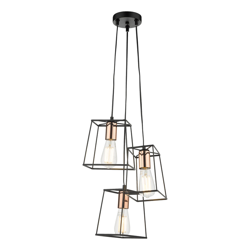 Load image into Gallery viewer, Dar Lighting TOW0322 Tower 3 Light Cluster Pendant Black &amp; Copper - 35451
