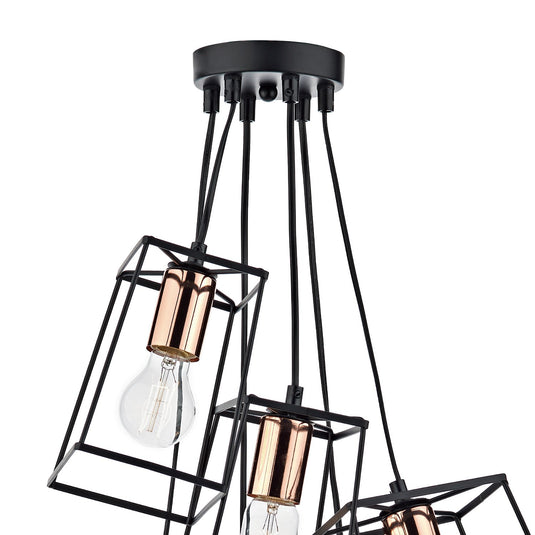 Dar Lighting TOW0622 Tower Box 6 Light Cluster Pendant Ceiling Light Matt Black & Copper - 23862