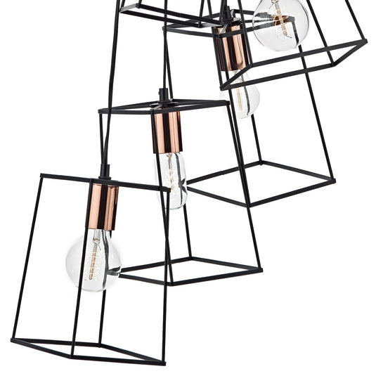 Dar Lighting TOW0622 Tower Box 6 Light Cluster Pendant Ceiling Light Matt Black & Copper - 23862