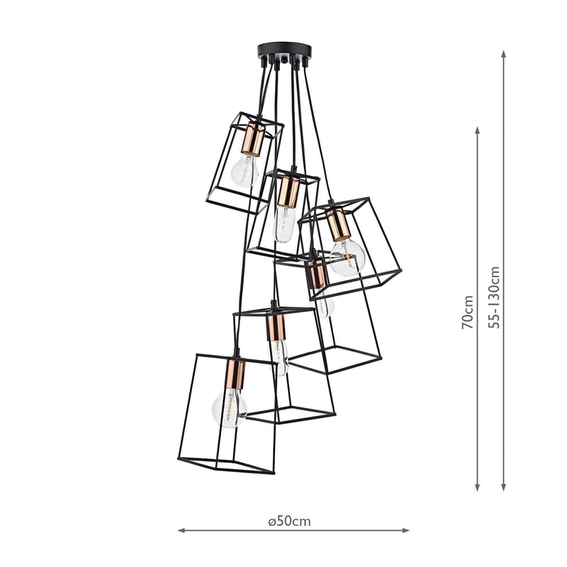 Load image into Gallery viewer, Dar Lighting TOW0622 Tower Box 6 Light Cluster Pendant Ceiling Light Matt Black &amp; Copper - 23862
