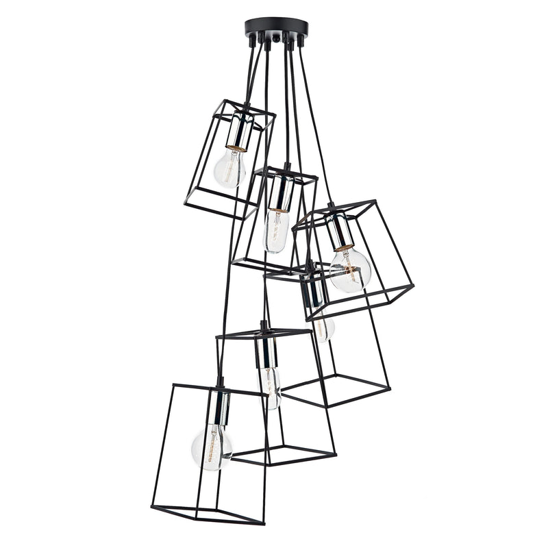 Load image into Gallery viewer, Dar Lighting TOW0650 Tower 6lt Cluster Pendant Black &amp; Polished Chrome - 35453

