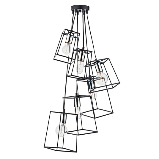 Dar Lighting TOW0650 Tower 6lt Cluster Pendant Black & Polished Chrome - 35453