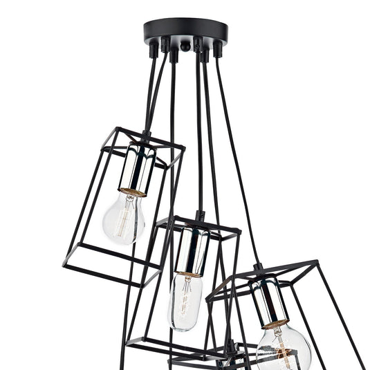 Dar Lighting TOW0650 Tower 6lt Cluster Pendant Black & Polished Chrome - 35453