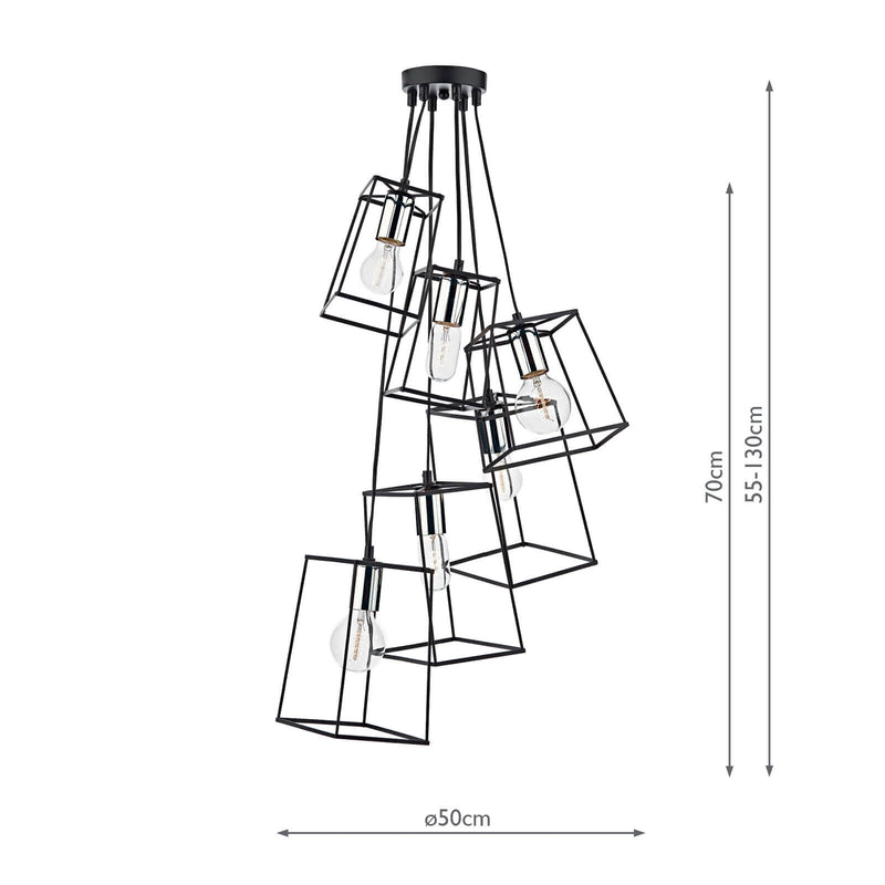 Load image into Gallery viewer, Dar Lighting TOW0650 Tower 6lt Cluster Pendant Black &amp; Polished Chrome - 35453
