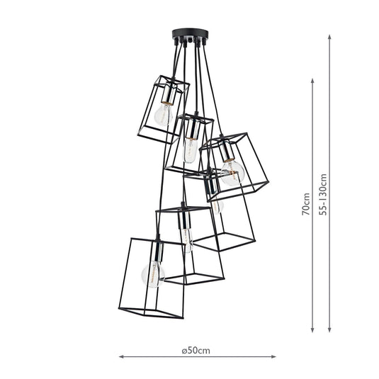 Dar Lighting TOW0650 Tower 6lt Cluster Pendant Black & Polished Chrome - 35453
