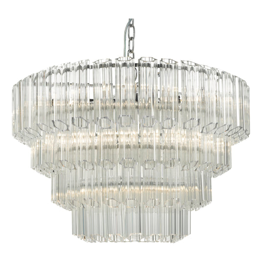 Dar Lighting TUV1308 Tuvalu 4 Tier 9 Light Chandelier Crystal & Polished Chrome - 35463
