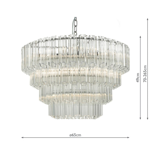 Dar Lighting TUV1308 Tuvalu 4 Tier 9 Light Chandelier Crystal & Polished Chrome - 35463
