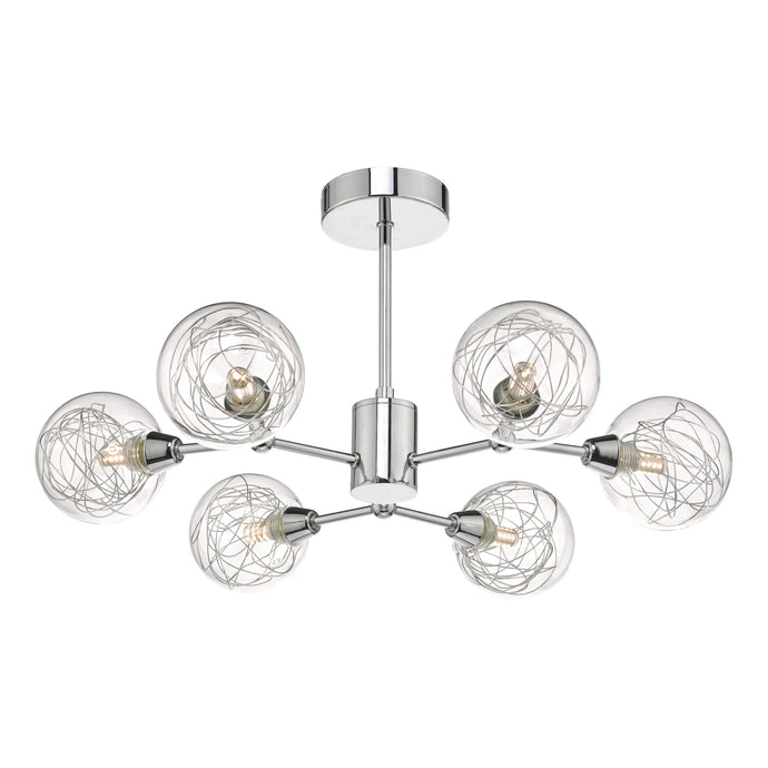 Dar Lighting TYK6450 Tyka 6lt Semi Flush Polished Chrome & Glass - 35468