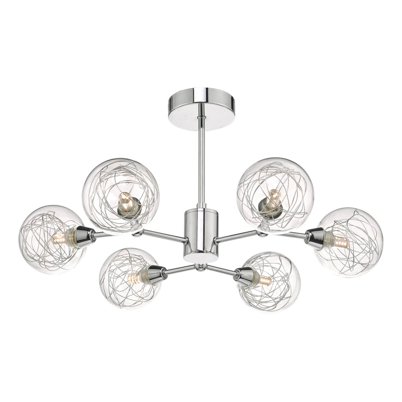 Load image into Gallery viewer, Dar Lighting TYK6450 Tyka 6lt Semi Flush Polished Chrome &amp; Glass - 35468
