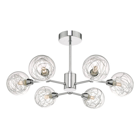 Dar Lighting TYK6450 Tyka 6lt Semi Flush Polished Chrome & Glass - 35468