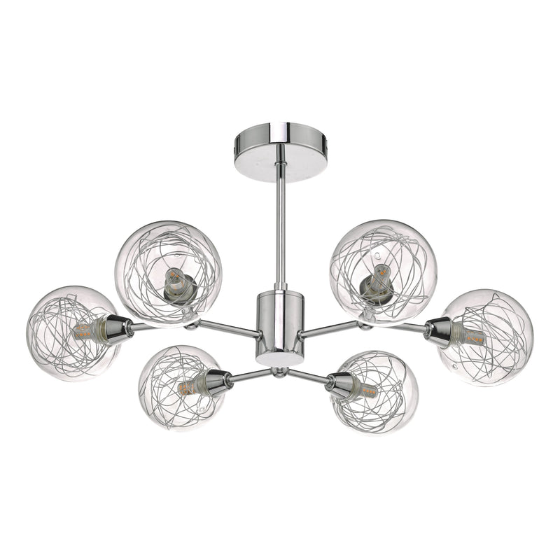 Load image into Gallery viewer, Dar Lighting TYK6450 Tyka 6lt Semi Flush Polished Chrome &amp; Glass - 35468
