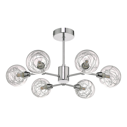 Dar Lighting TYK6450 Tyka 6lt Semi Flush Polished Chrome & Glass - 35468