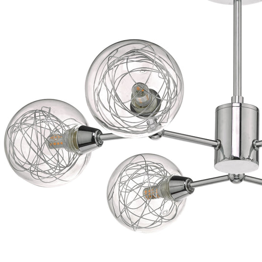 Dar Lighting TYK6450 Tyka 6lt Semi Flush Polished Chrome & Glass - 35468