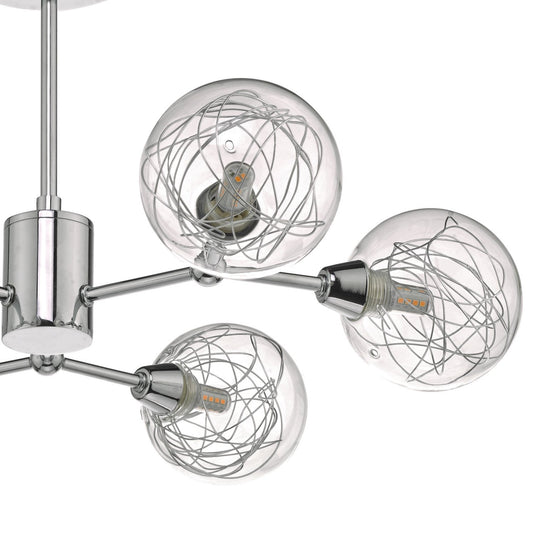 Dar Lighting TYK6450 Tyka 6lt Semi Flush Polished Chrome & Glass - 35468