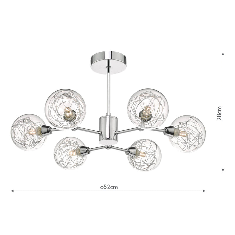 Load image into Gallery viewer, Dar Lighting TYK6450 Tyka 6lt Semi Flush Polished Chrome &amp; Glass - 35468

