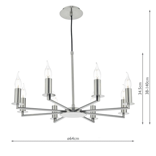 Dar Lighting TYL0838 Tyler 8lt Pendant Satin Nickel - 35473
