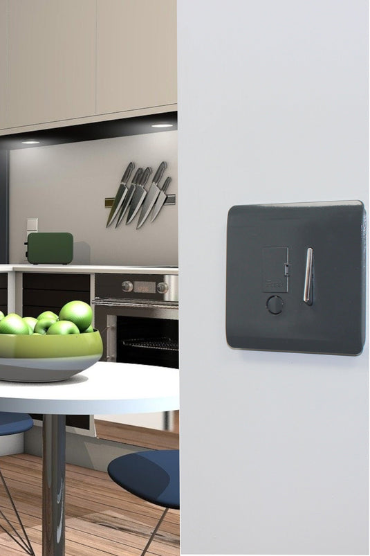 Trendi Switch ART-FSCH, Artistic Modern Switch Fused Spur 13A With Flex Outlet Charcoal Finish, BRITISH MADE, (35mm Back Box Required), 5yrs Warranty - 53729