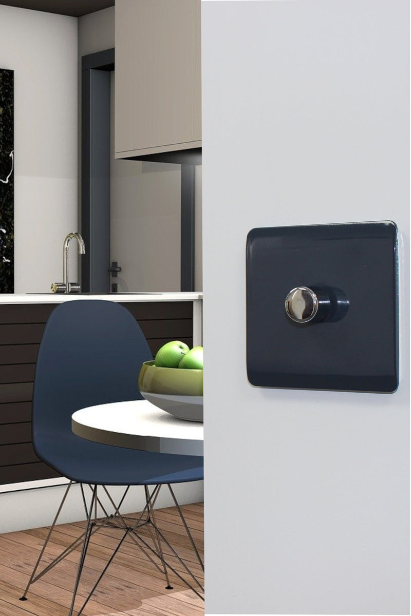 Load image into Gallery viewer, Trendi Switch ART-LDMNV, Artistic Modern 1 Gang 1 Way LED Dimmer Switch, 5-150W Load Navy Blue/Chrome Finish, (35mm Back Box Required), 5yrs Warranty - 53753
