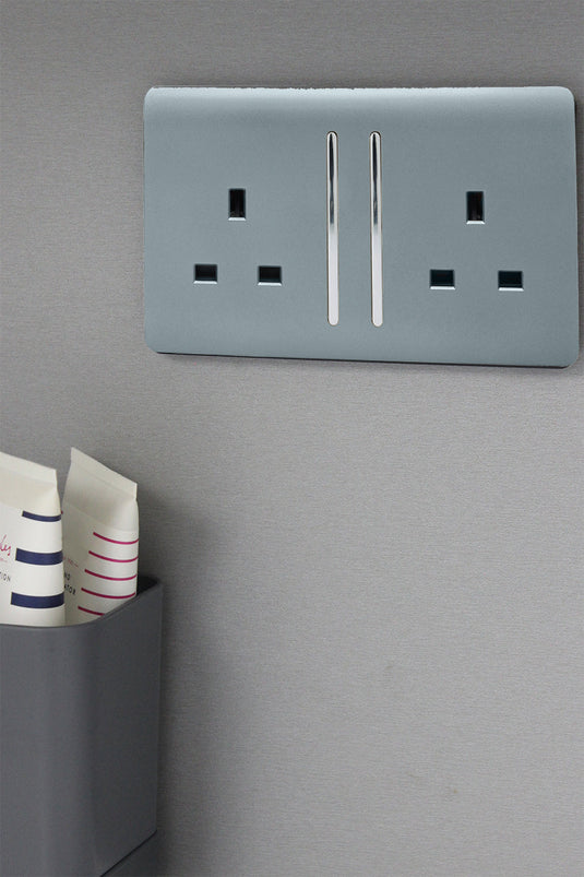 Trendi Switch ART-SKT213LCG, Artistic Modern 2 Gang 13Amp Long Switched Double Socket Cool Grey Finish, BRITISH MADE, (25mm Back Box Required), 5yrs Warranty - 53835