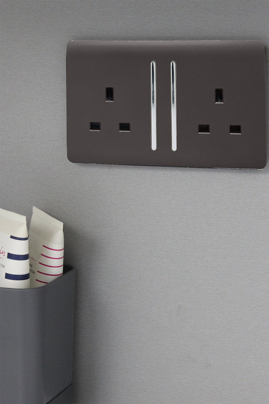 Trendi Switch ART-SKT213LDB, Artistic Modern 2 Gang 13Amp Long Switched Double Socket Dark Brown Finish, BRITISH MADE, (25mm Back Box Required), 5yrs Warranty - 53838