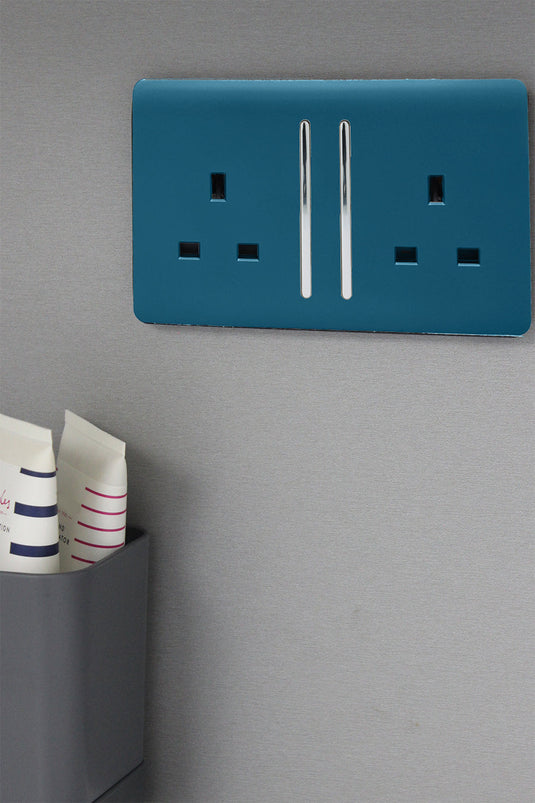 Trendi Switch ART-SKT213LMD, Artistic Modern 2 Gang 13Amp Long Switched Double Socket Midnight Blue Finish, BRITISH MADE, (25mm Back Box Required), 5yrs Warranty - 53841