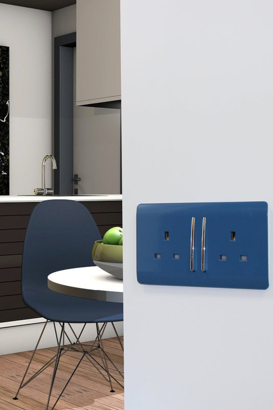 Trendi Switch ART-SKT213LOB, Artistic Modern 2 Gang 13Amp Long Switched Double Socket Ocean Blue Finish, BRITISH MADE, (25mm Back Box Required), 5yrs Warranty - 53844