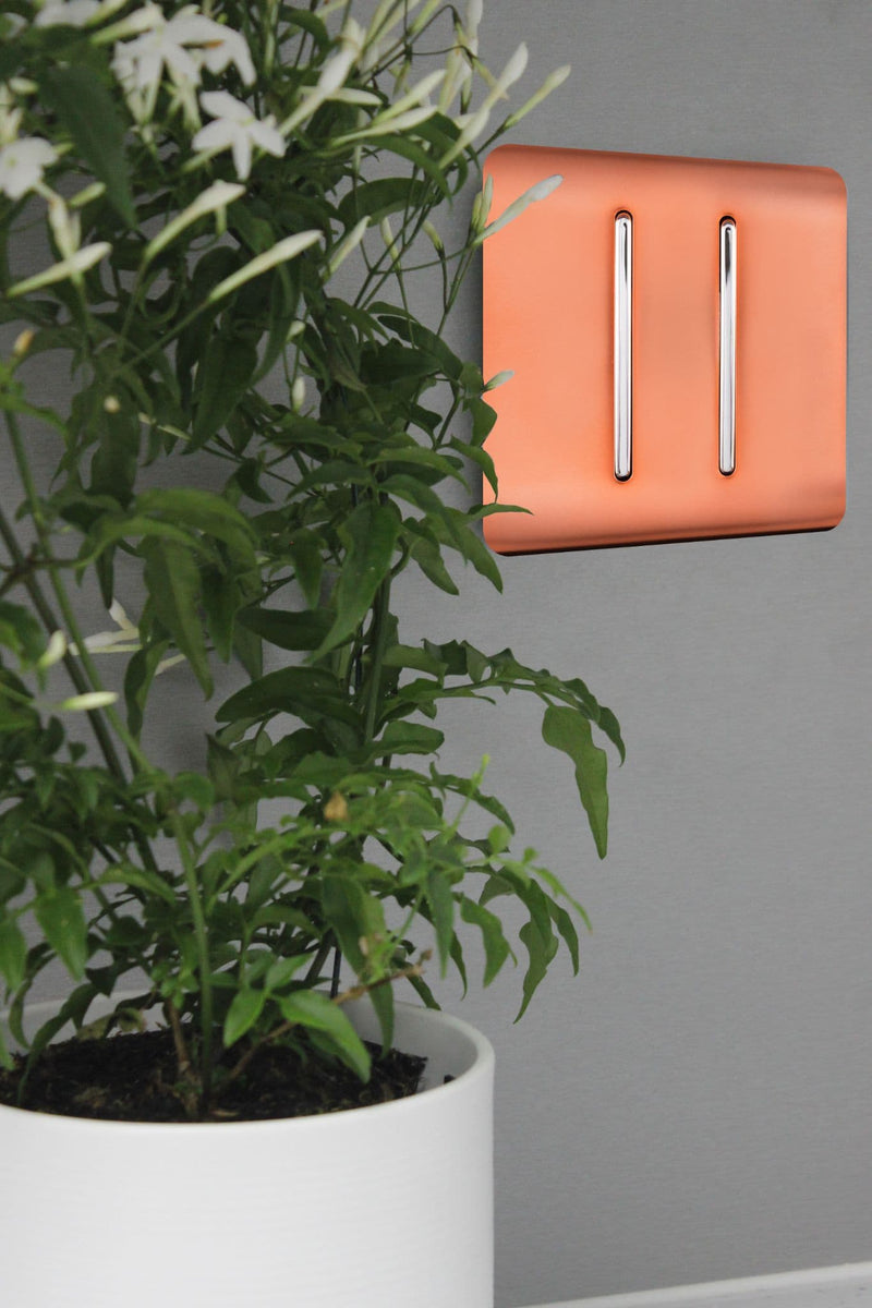 Load image into Gallery viewer, Trendi Switch ART-SS4CPR, Artistic Modern 2 Gang 2 Way 10 Amp Rocker Copper Finish, BRITISH MADE, (25mm Back Box Required), 5yrs Warranty - 54034
