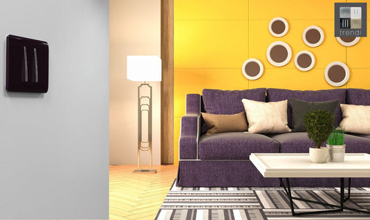 Trendi Switch ART-SS4PL, Artistic Modern 2 Gang 2 Way 10 Amp Rocker Plum Finish, BRITISH MADE, (25mm Back Box Required), 5yrs Warranty - 54044
