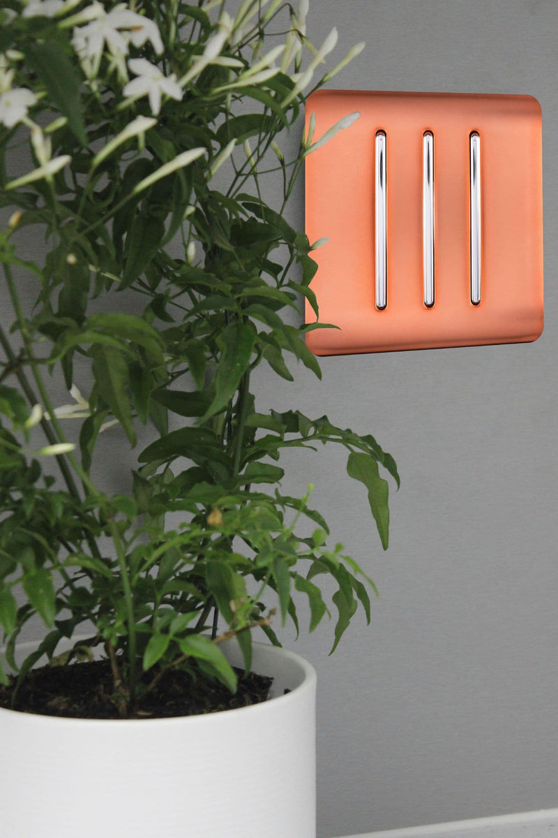 Load image into Gallery viewer, Trendi Switch ART-SS6CPR, Artistic Modern 3 Gang 2 Way 10 Amp Rocker Copper Finish, BRITISH MADE, (25mm Back Box Required), 5yrs Warranty - 54070
