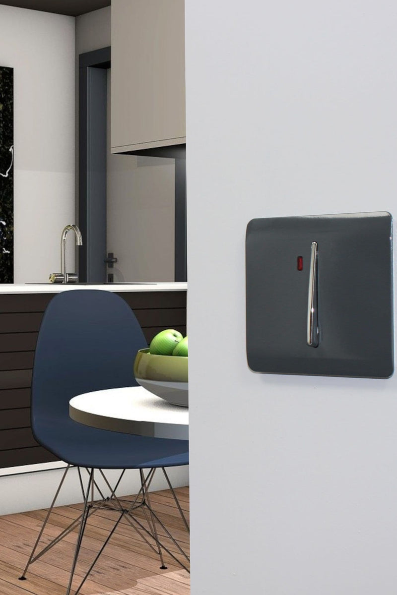 Load image into Gallery viewer, Trendi Switch ART-WHS1CH, Artistic Modern 20 Amp Neon Insert Double Pole Switch Charcoal Finish, BRITISH MADE, (25mm Back Box Required), 5yrs Warranty - 54307
