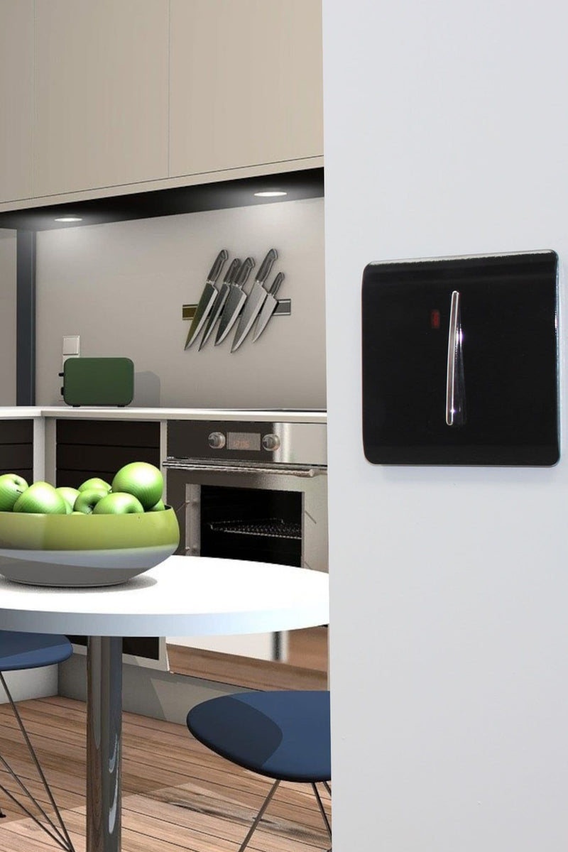 Load image into Gallery viewer, Trendi Switch ART-WHS1MBK, Artistic Modern 20 Amp Neon Insert Double Pole Switch Matt Black Finish, BRITISH MADE, (25mm Back Box Required), 5yrs Warranty - 43957
