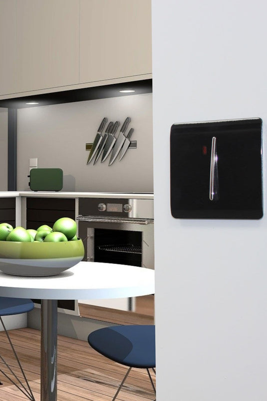 Trendi Switch ART-WHS1MBK, Artistic Modern 20 Amp Neon Insert Double Pole Switch Matt Black Finish, BRITISH MADE, (25mm Back Box Required), 5yrs Warranty - 43957