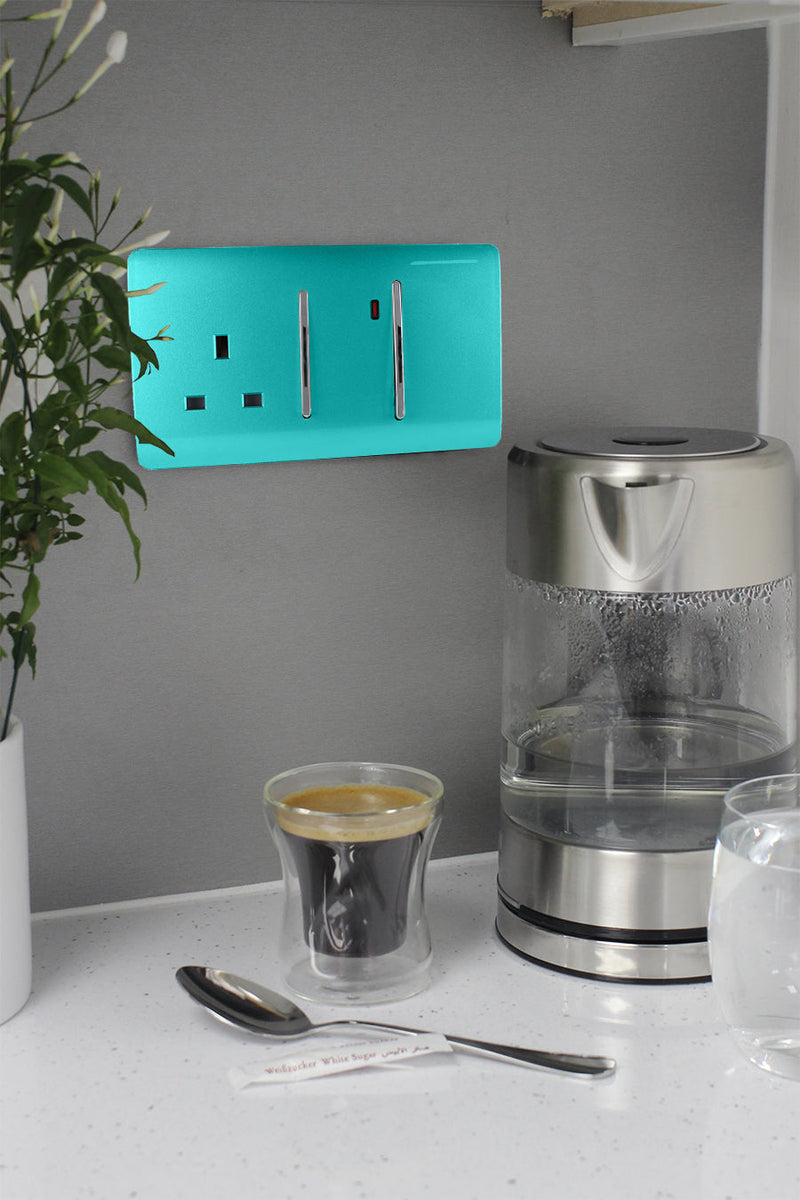 Load image into Gallery viewer, Trendi Switch ART-WHS213BT, Artistic Modern Cooker Control Panel 13amp with 45amp Switch Bright Teal Finish, BRITISH MADE, (47mm Back Box Required), 5yrs Warranty - 54323
