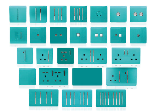 Trendi Switch ART-TLP+TVBT, Artistic Modern TV Co-Axial & RJ11 Telephone Bright Teal Finish, BRITISH MADE, (35mm Back Box Required), 5yrs Warranty - 54233
