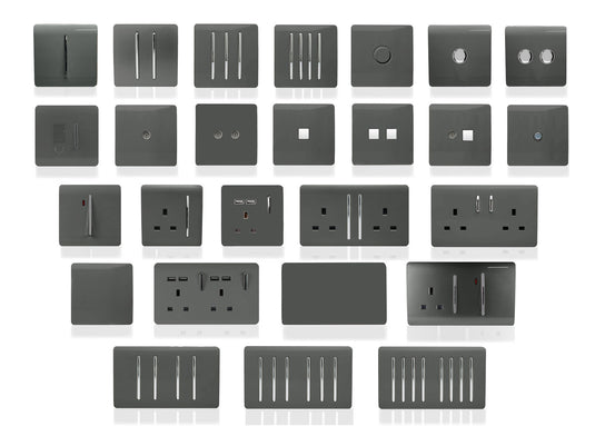 Trendi Switch ART-2PCCH, Artistic Modern Twin PC Ethernet Cat 5&6 Data Outlet Charcoal Finish, BRITISH MADE, (35mm Back Box Required), 5yrs Warranty - 53612