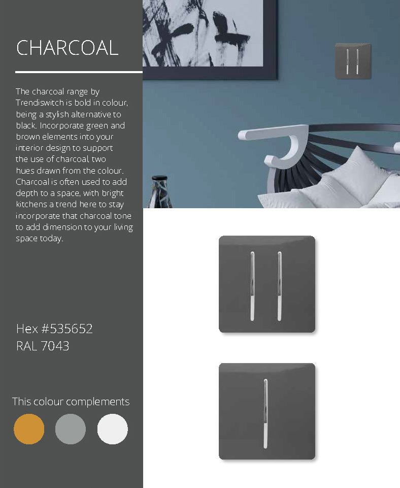 Load image into Gallery viewer, Trendi Switch ART-SS29CH, Artistic Modern 2 Gang (1x2 Way, 1xIntermediate) 10 Amp Rocker Charcoal Finish, BRITISH MADE, (25mm Back Box Required), 5yrs Warranty - 53977
