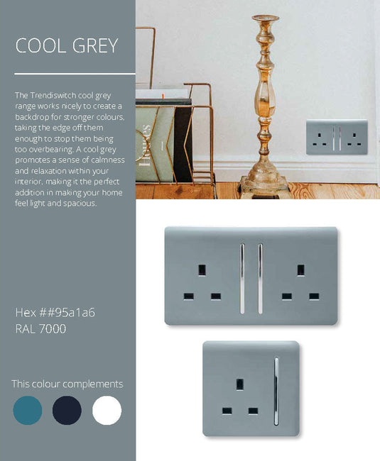 Trendi Switch ART TLP TVCG Artistic Modern TV Co Axial RJ11 Telephone Cool Grey Finish BRITISH MADE 35mm Back Box Required 5yrs Warranty