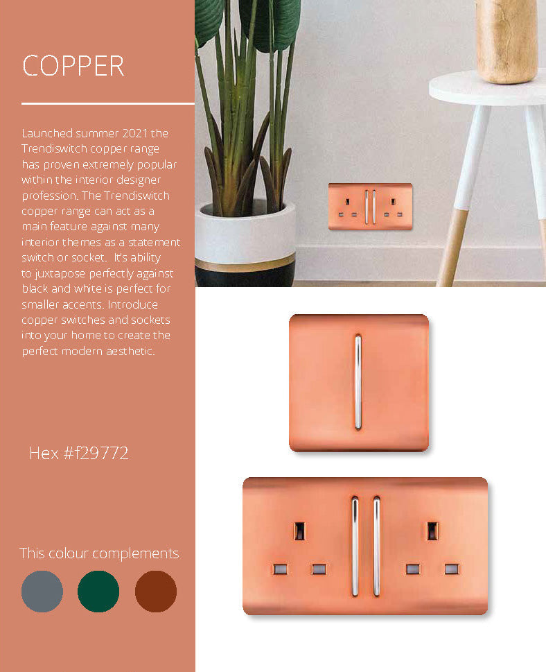 Load image into Gallery viewer, Trendi Switch ART-SKT213USB31AACPR, Artistic Modern 2 Gang USB 2x3.1mAH Plug Socket Copper Finish, BRITISH MADE, (35mm Back Box Required), 5yrs Warranty - 53874
