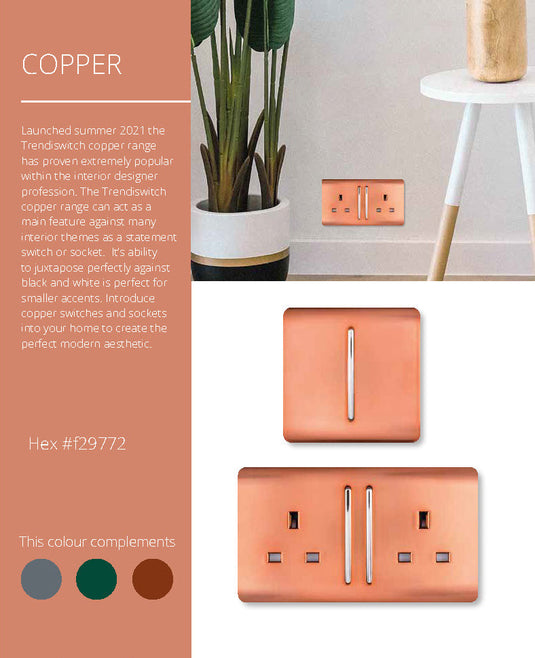 Trendi Switch ART-2BLKCPR, Artistic Modern Double Blanking Plate, Copper Finish, BRITISH MADE, (25mm Back Box Required), 5yrs Warranty - 53555