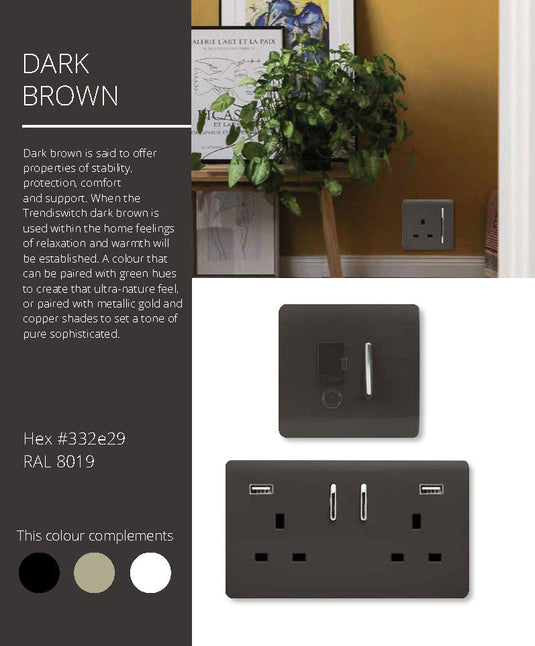 Trendi Switch ART-2SATDB, Artistic Modern 2 Gang Male F-Type Satellite Television Socket Dark Brown, (25mm Back Box Required), 5yrs Warranty - 53633